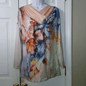 Fall leaves multicolor tunic  fall autumn harvest tunic Sz S NWOT
